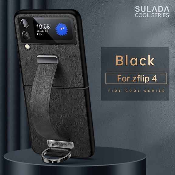 For Samsung Galaxy Z Flip4 SULADA Cool Series PC + Leather Texture Skin Feel Shockproof Phone Case(Black)