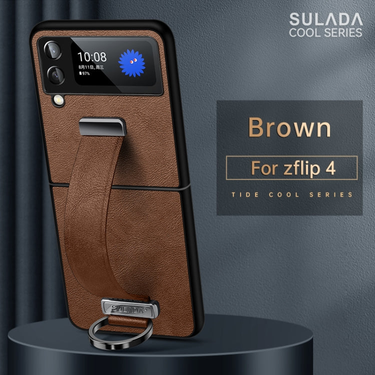 For Samsung Galaxy Z Flip4 SULADA Cool Series PC + Leather Texture Skin Feel Shockproof Phone Case(Brown)