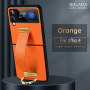For Samsung Galaxy Z Flip4 SULADA Cool Series PC + Leather Texture Skin Feel Shockproof Phone Case(Orange)