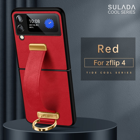 For Samsung Galaxy Z Flip4 SULADA Cool Series PC + Leather Texture Skin Feel Shockproof Phone Case(Red)