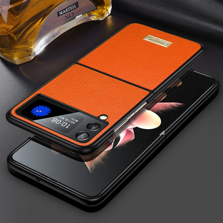 For Samsung Galaxy Z Flip4 SULADA Shockproof TPU + Handmade Leather Phone Case(Orange)