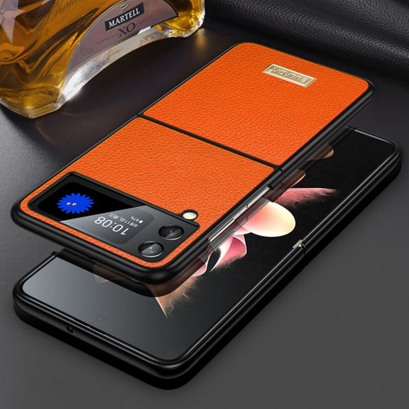 For Samsung Galaxy Z Flip4 SULADA Shockproof TPU + Handmade Leather Phone Case(Orange)