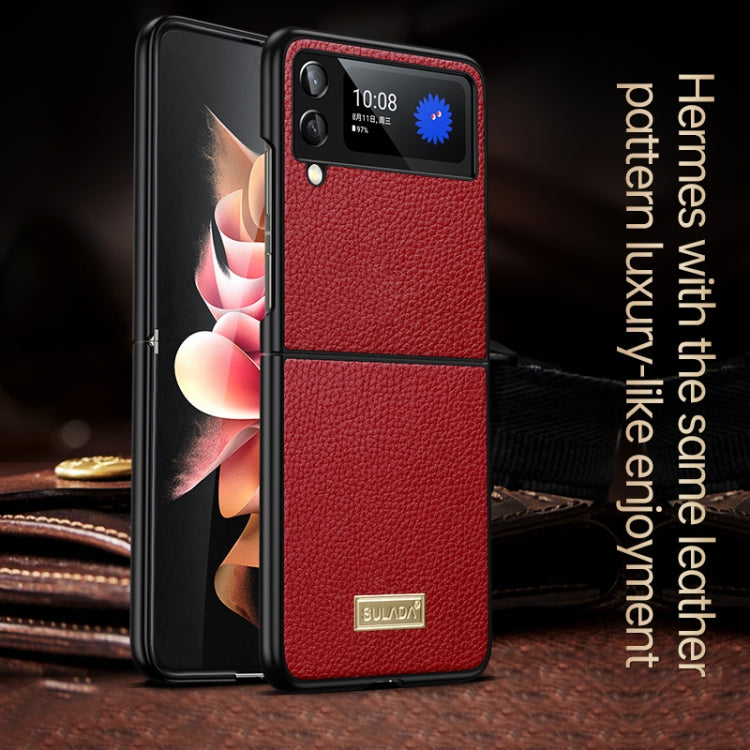 For Samsung Galaxy Z Flip4 SULADA Shockproof TPU + Handmade Leather Phone Case(Red)