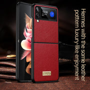 For Samsung Galaxy Z Flip4 SULADA Shockproof TPU + Handmade Leather Phone Case(Red)