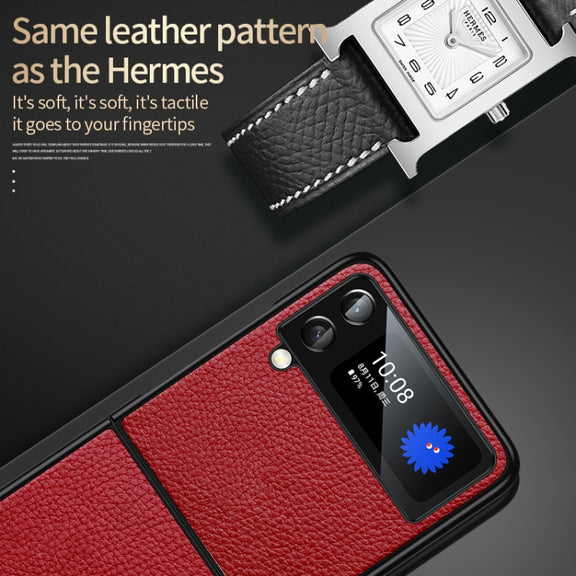 For Samsung Galaxy Z Flip4 SULADA Shockproof TPU + Handmade Leather Phone Case(Red)