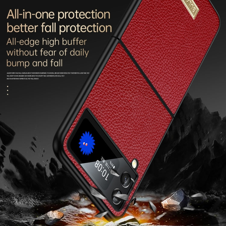 For Samsung Galaxy Z Flip4 SULADA Shockproof TPU + Handmade Leather Phone Case(Red)