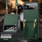 For Samsung Galaxy Z Flip4 SULADA Litchi Texture Leather + TPU Phone Case with Strap(Green)