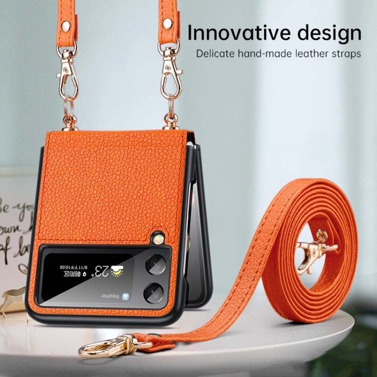 For Samsung Galaxy Z Flip4 SULADA Litchi Texture Leather + TPU Phone Case with Strap(Red)