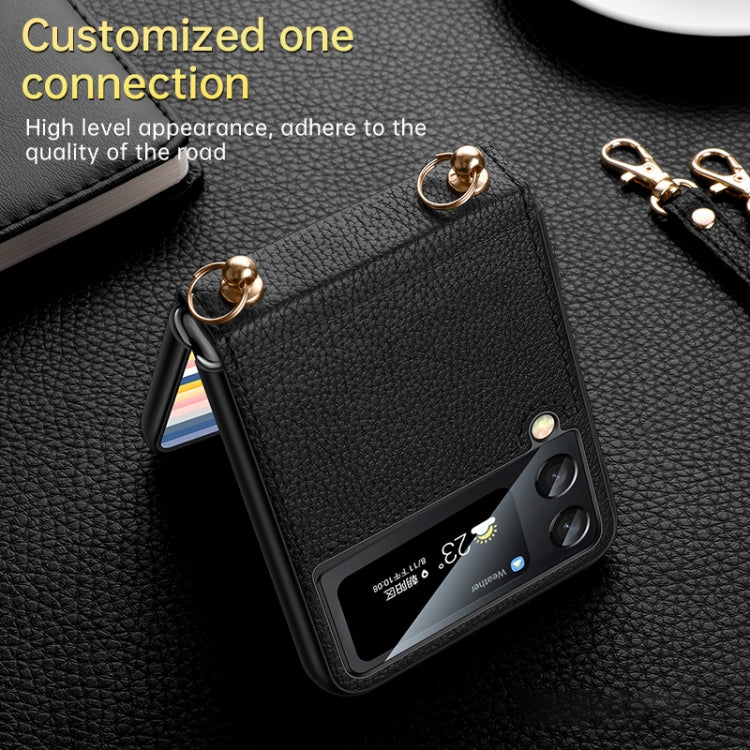 For Samsung Galaxy Z Flip4 SULADA Litchi Texture Leather + TPU Phone Case with Strap(Green)