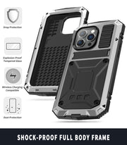 For iPhone 14 Pro Max R-JUST Shockproof Water-resistant Dust-proof Case with Holder (Silver)