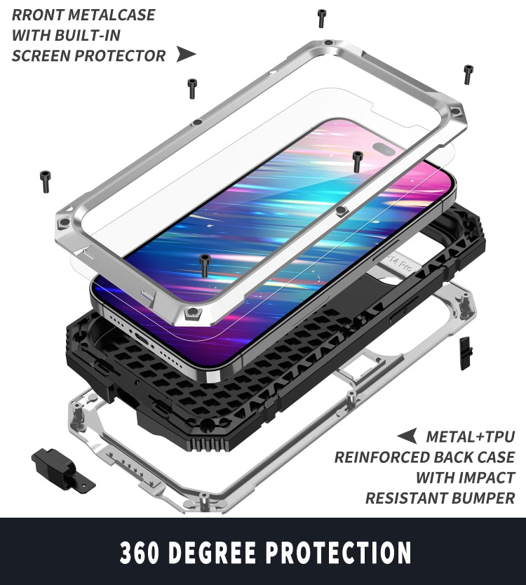 For iPhone 14 Pro Max R-JUST Shockproof Water-resistant Dust-proof Case with Holder (Silver)