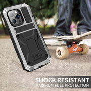 For iPhone 14 Pro Max R-JUST Shockproof Water-resistant Dust-proof Case with Holder (Silver)