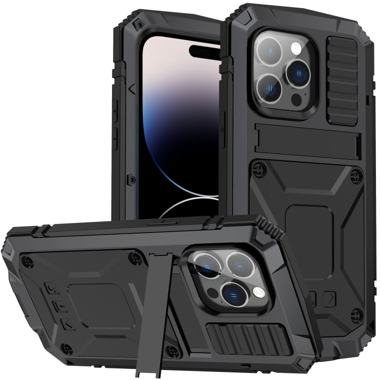 For iPhone 14 Pro Max R-JUST Shockproof Water-resistant Dust-proof Case with Holder (Black)