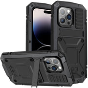 For iPhone 14 Pro Max R-JUST Shockproof Water-resistant Dust-proof Case with Holder (Black)