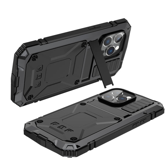 For iPhone 14 Pro Max R-JUST Shockproof Water-resistant Dust-proof Case with Holder (Black)