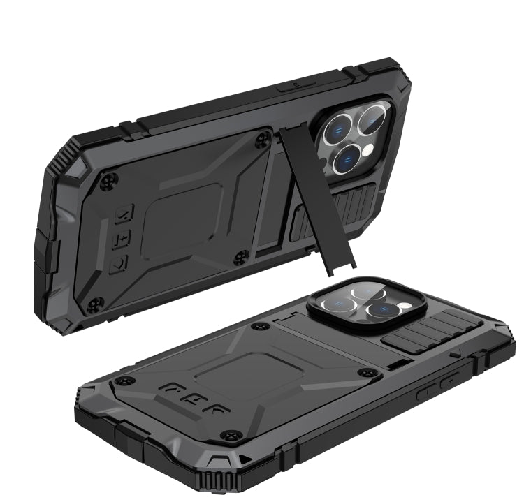 For iPhone 14 Pro Max R-JUST Shockproof Water-resistant Dust-proof Case with Holder (Black)
