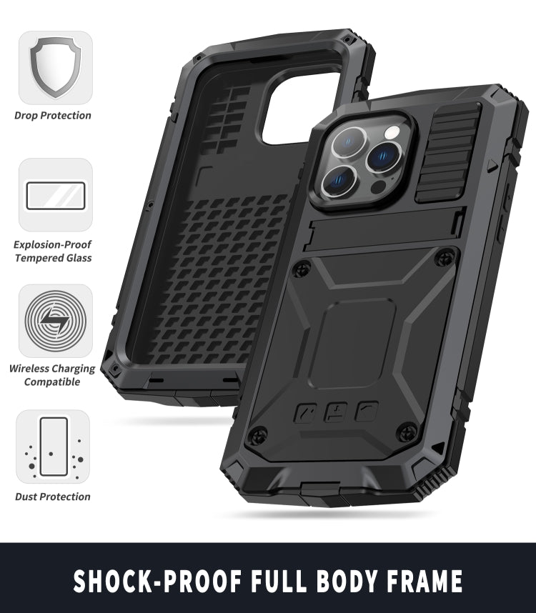 For iPhone 14 Pro Max R-JUST Shockproof Water-resistant Dust-proof Case with Holder (Black)