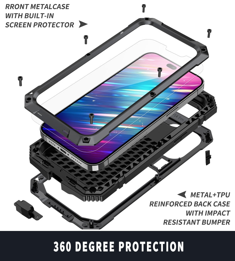 For iPhone 14 Pro Max R-JUST Shockproof Water-resistant Dust-proof Case with Holder (Black)