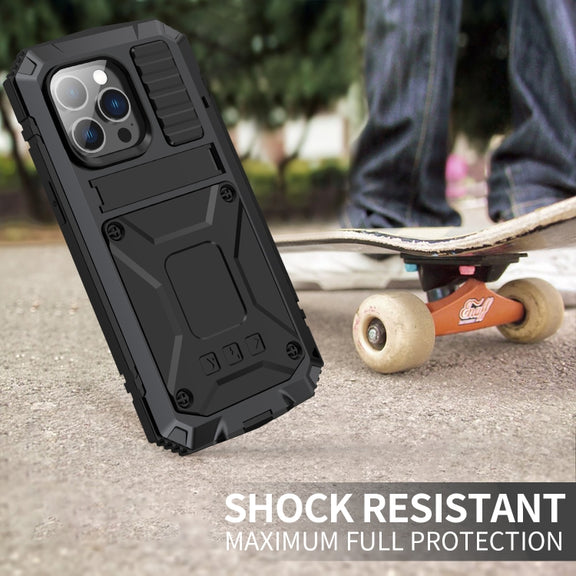 For iPhone 14 Pro Max R-JUST Shockproof Water-resistant Dust-proof Case with Holder (Black)
