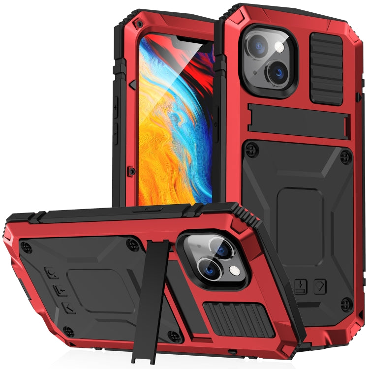 For iPhone 14 R-JUST Shockproof Water-resistant Dust-proof Case with Holder (Red)
