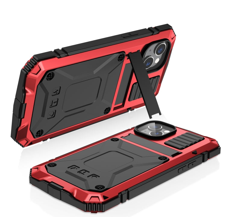 For iPhone 14 R-JUST Shockproof Water-resistant Dust-proof Case with Holder (Red)