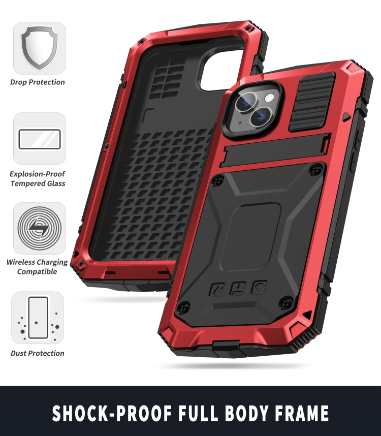 For iPhone 14 R-JUST Shockproof Water-resistant Dust-proof Case with Holder (Red)