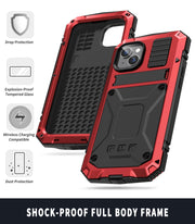 For iPhone 14 R-JUST Shockproof Water-resistant Dust-proof Case with Holder (Red)