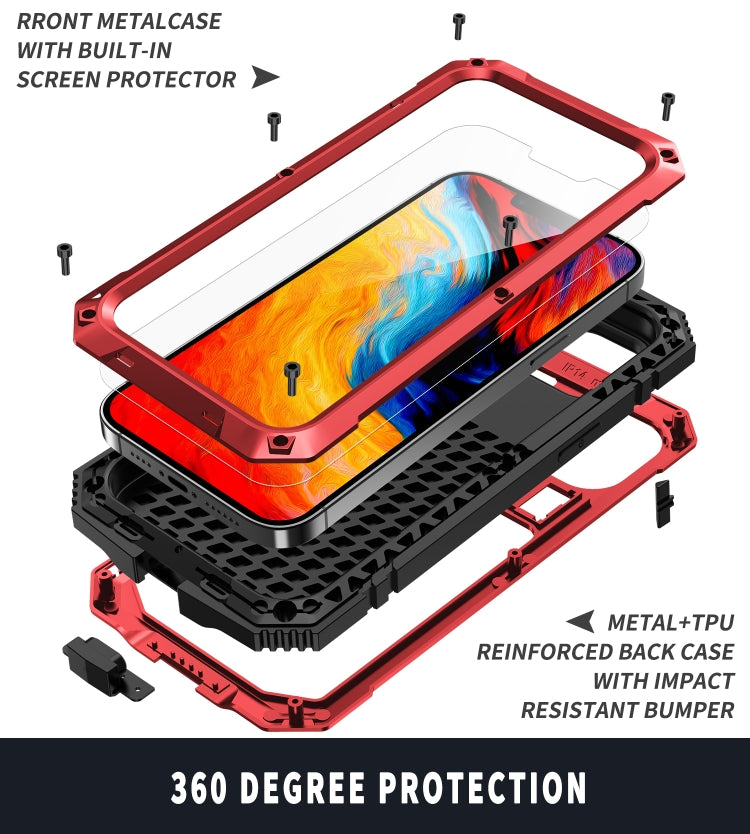 For iPhone 14 R-JUST Shockproof Water-resistant Dust-proof Case with Holder (Red)