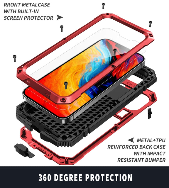 For iPhone 14 R-JUST Shockproof Water-resistant Dust-proof Case with Holder (Red)