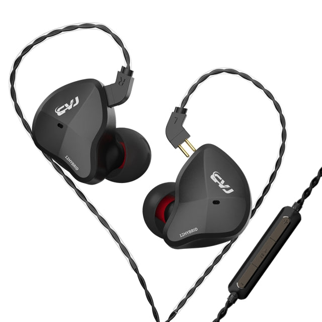 CVJ-CSN In-Ear Dual Magnetic Circuit Dynamic HIFI Wired Earphone, Style:With Mic(Black)