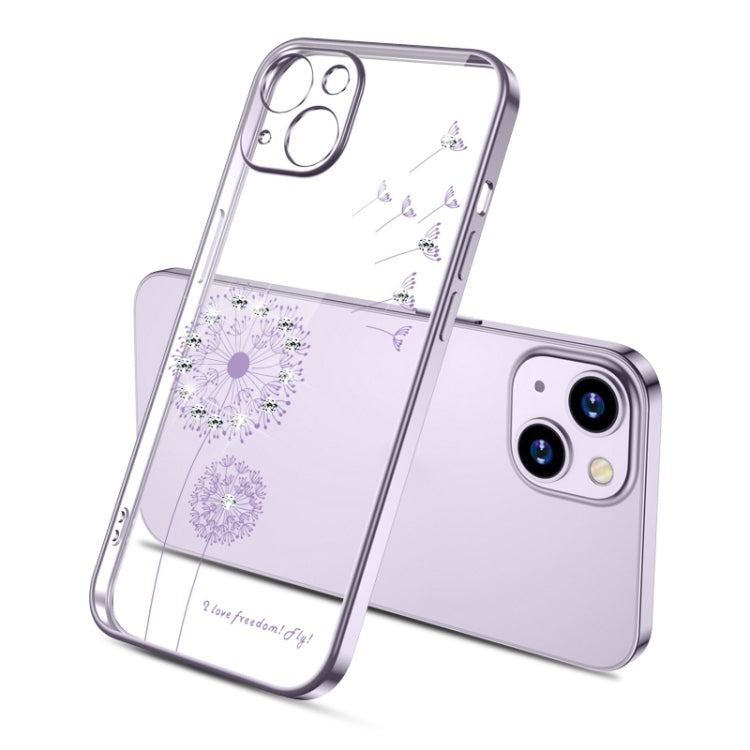For iPhone 14 Electroplating Diamond Dandelion TPU Phone Case (Purple)