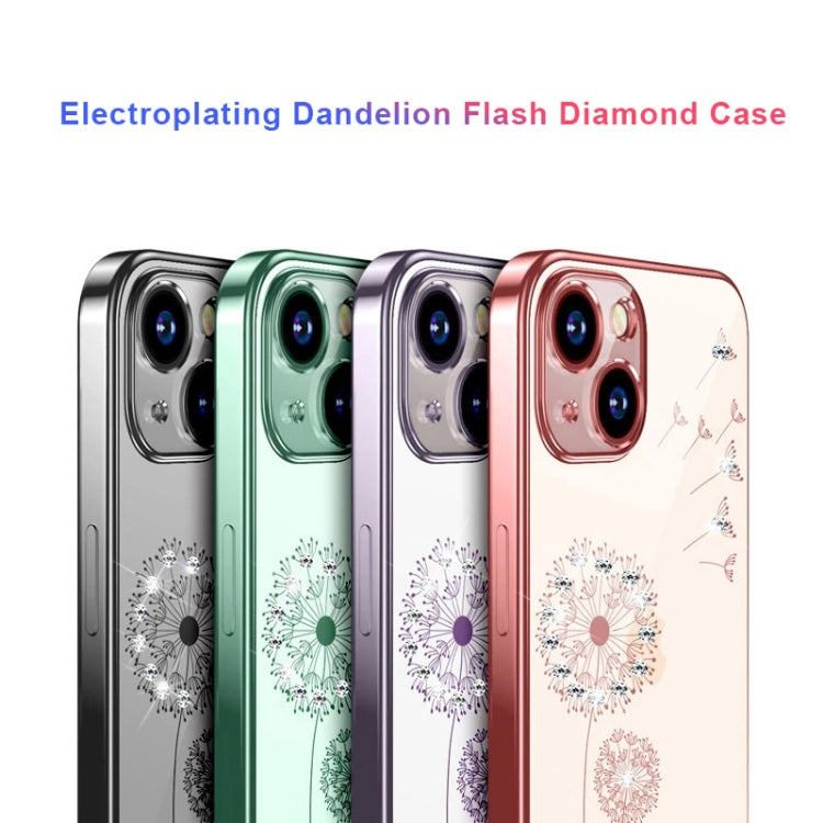 For iPhone 14 Electroplating Diamond Dandelion TPU Phone Case (Purple)