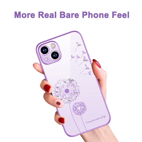 For iPhone 14 Electroplating Diamond Dandelion TPU Phone Case (Purple)