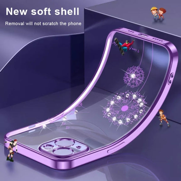 For iPhone 14 Electroplating Diamond Dandelion TPU Phone Case (Purple)