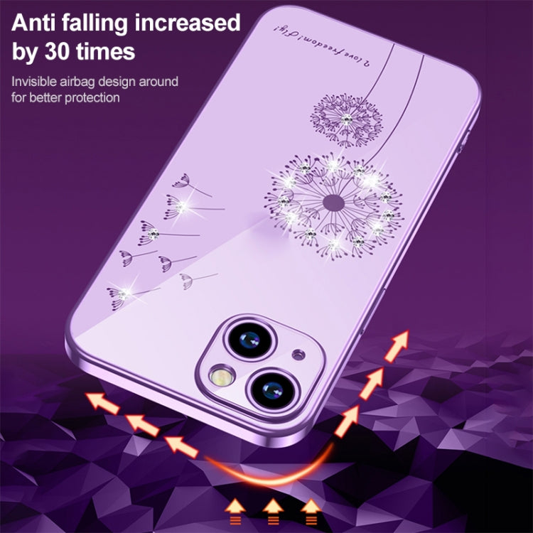 For iPhone 14 Electroplating Diamond Dandelion TPU Phone Case (Purple)
