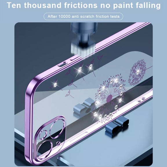 For iPhone 14 Electroplating Diamond Dandelion TPU Phone Case (Purple)