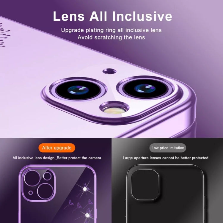 For iPhone 14 Electroplating Diamond Dandelion TPU Phone Case (Purple)