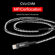 CVJ-CVM 1.2m 8 Core TC Silver Plated MMCX HIFI Earphone Update Cable, Style:With Mic