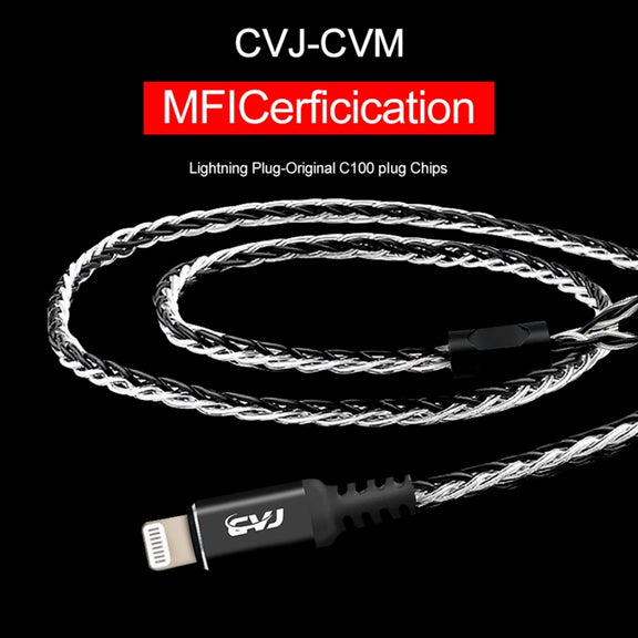 CVJ-CVM 1.2m 8 Core TC Silver Plated MMCX HIFI Earphone Update Cable, Style:With Mic