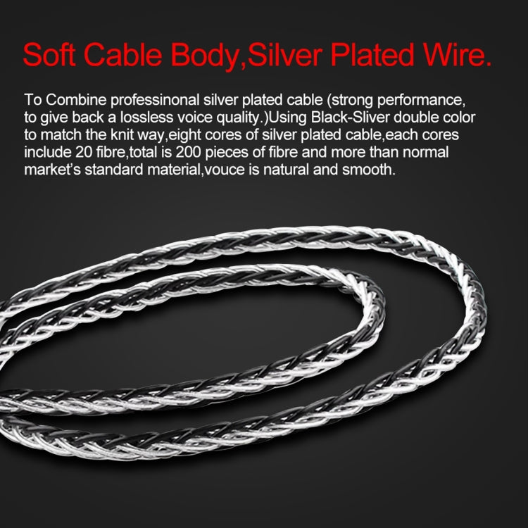 CVJ-CVM 1.2m 8 Core TC Silver Plated MMCX HIFI Earphone Update Cable, Style:With Mic