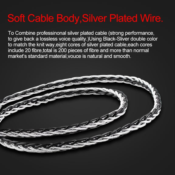 CVJ-CVM 1.2m 8 Core TC Silver Plated MMCX HIFI Earphone Update Cable, Style:With Mic