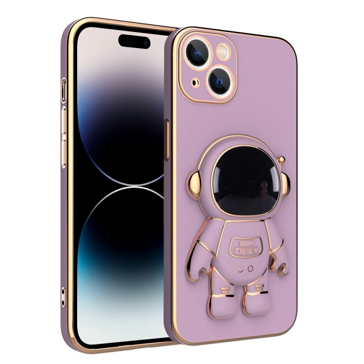 For iPhone 14 Pro Max Plating Astronaut Holder Phone Case (Purple)