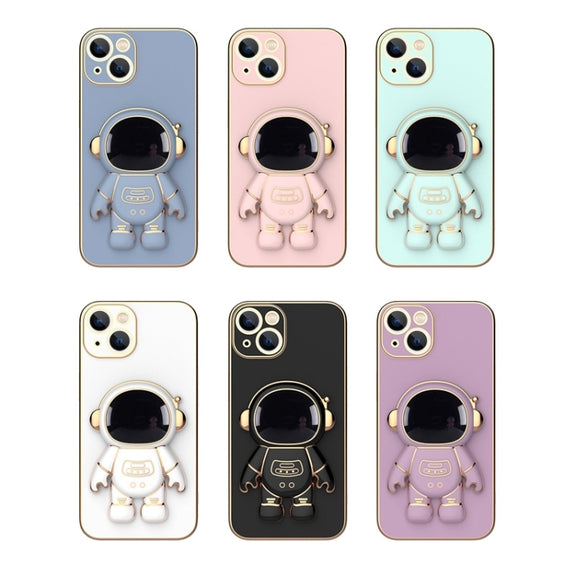 For iPhone 14 Pro Max Plating Astronaut Holder Phone Case (Purple)
