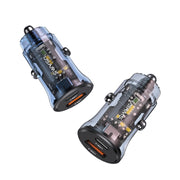 USAMS US-CC164 C32 30W Transparent Dual Port Mini Car Charger(Blue)