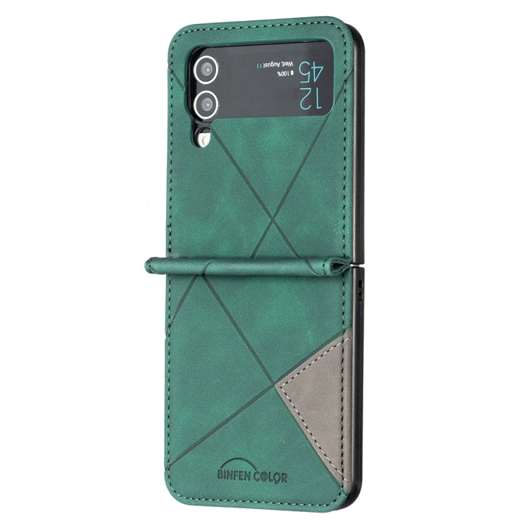 For Samsung Galaxy Z Flip4 Rhombus Texture Leather Phone Case(Green)