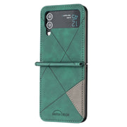 For Samsung Galaxy Z Flip4 Rhombus Texture Leather Phone Case(Green)