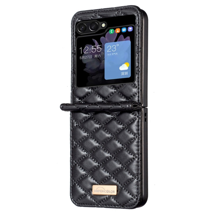 For Samsung Galaxy Z Flip5 Elegant Rhombic Texture Leather Phone Case(Black)