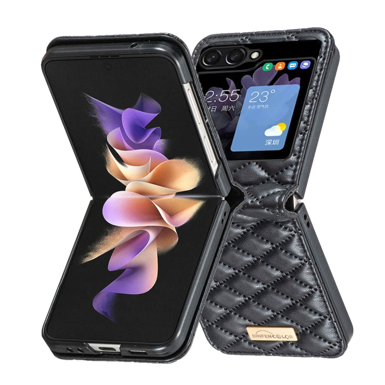 For Samsung Galaxy Z Flip5 Elegant Rhombic Texture Leather Phone Case(Black)