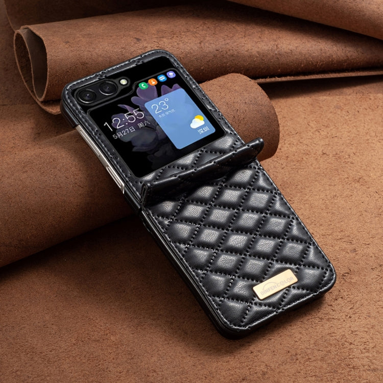 For Samsung Galaxy Z Flip5 Elegant Rhombic Texture Leather Phone Case(Black)
