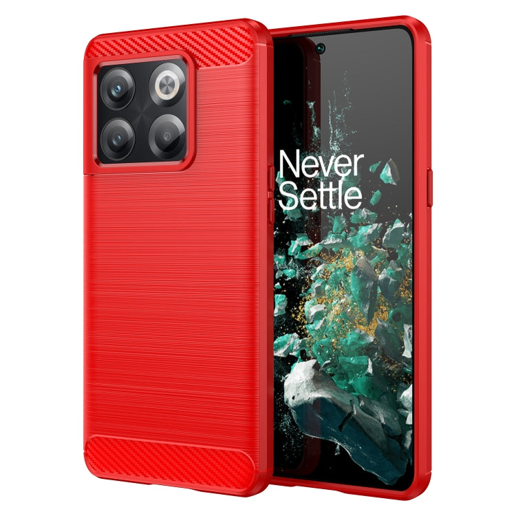 For OnePlus 10T Brushed Texture Carbon Fiber TPU Phone Case (Red)
